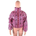 L99496 Latest Design Plus Size Casual Stand Collar Snake Print Cotton Jacket